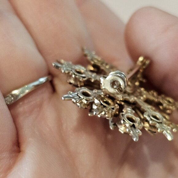 Vintage Gold Tone Pink Flower Snowflake Sun Brooch Pronged 3D Layered 1.25" - Picture 7 of 9